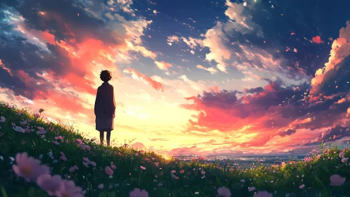 Quiet sunset hillside where soft clouds welcome day’s end.