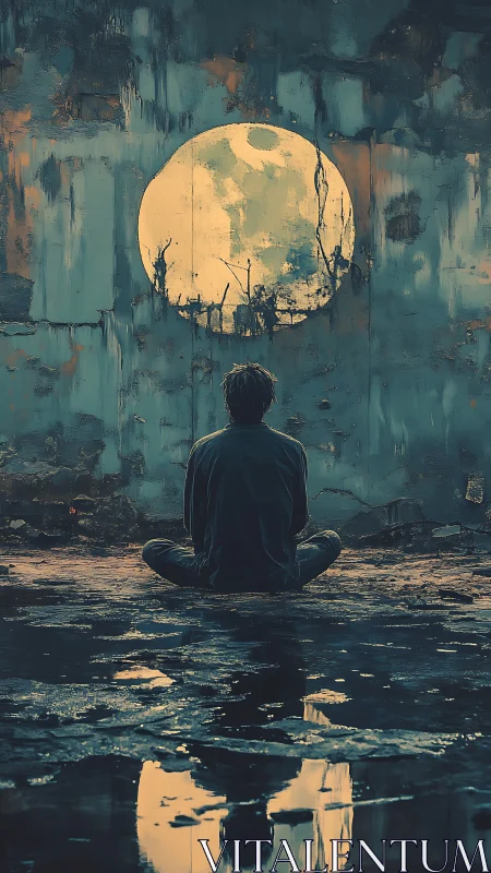 Quiet soul sits in soft moonlight, listening to the night