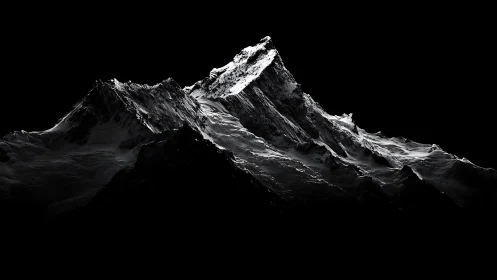 Monochrome alpine ridge cuts sharp silhouette in void.