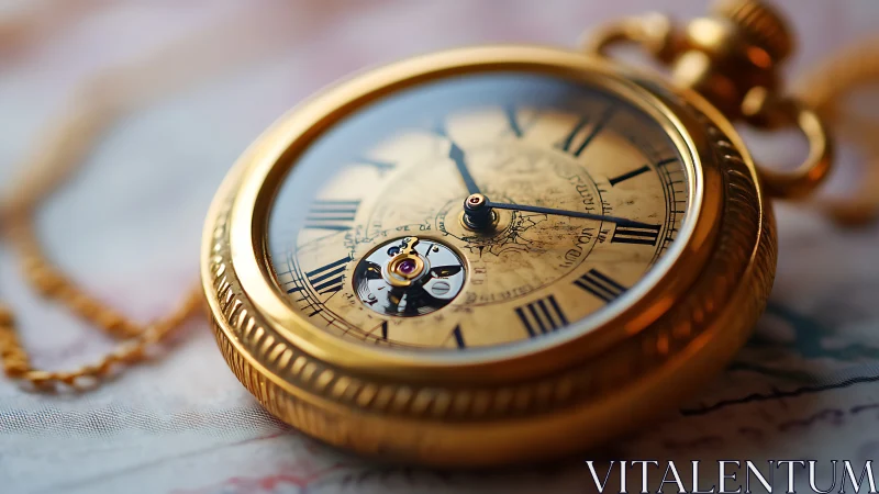 Vintage gold pocket watch rests in warm, softly blurred light.