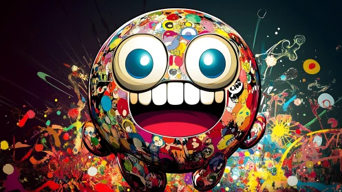 Explosive pop art character radiates chaotic neon joy