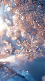 Crystal snowflake orchestra glows in sunrise chill