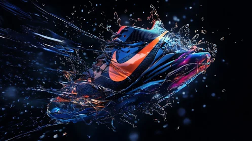 Neon sprint sneaker shatters water in electric motion.