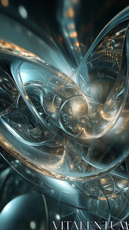 Futuristic glass spirals orbit glowing metallic core in motion.