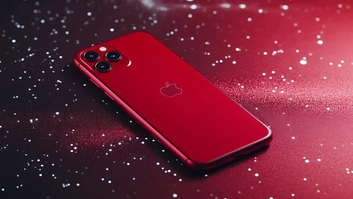 Red iPhone 11 Pro Against Crystalline Bokeh Background.