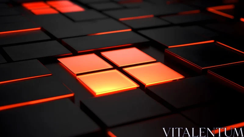 Glowing Red and Black 3D Tiles in Futuristic Digital Art Style.