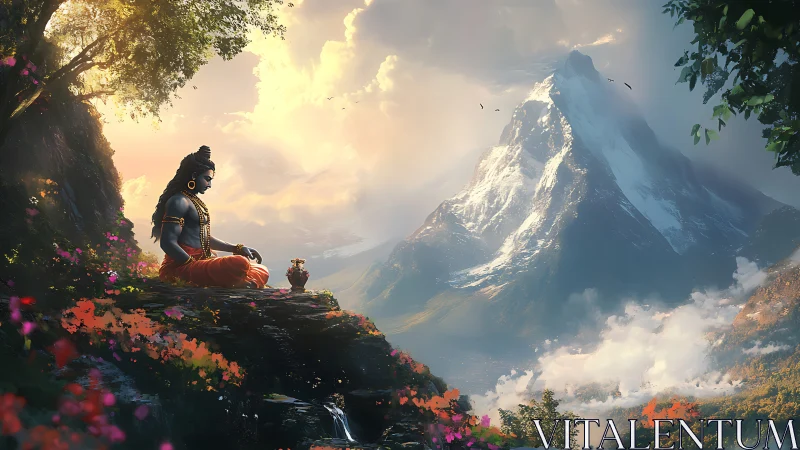 Serene mountain meditation welcomes quiet reflection and peace