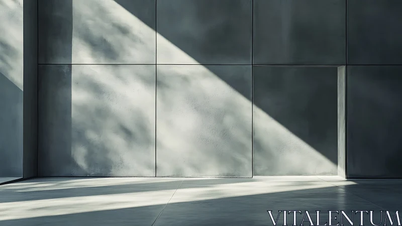 Soft sunlight slips across a quiet minimalist concrete wall