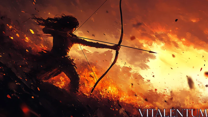 Flameborne archer looses a dusk-lit arrow into chaos.