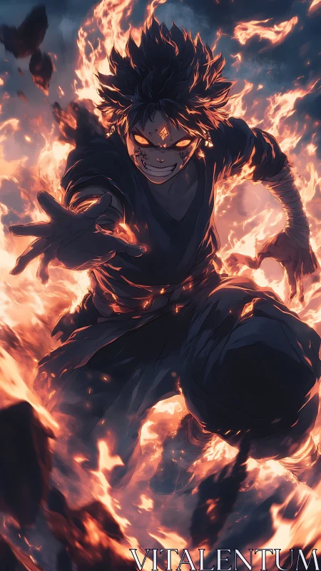 Runaway ember warlock charging through a wildfire sky.