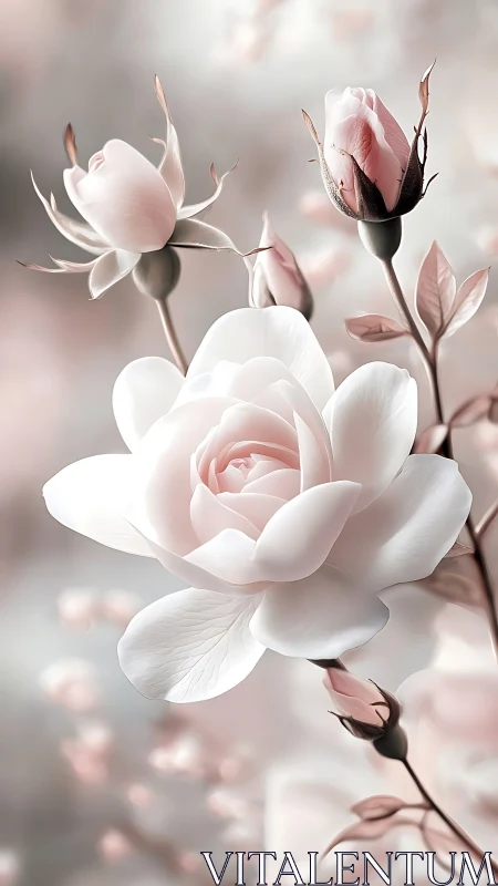 Delicate Pink Garden Roses in Soft Focus Botanical Study.