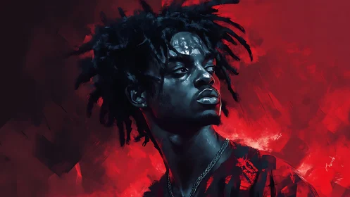 Digital portrait of young man in bold red and blue light.