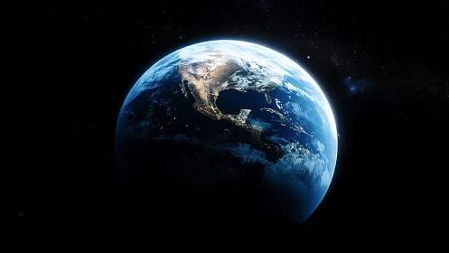 Illuminated Earth from orbit reveals North America in shadow