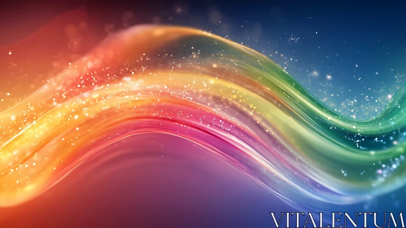 Vibrant rainbow light waves with sparkling particle trails.