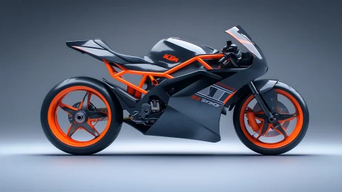 Futuristic KTM sport motorcycle rendered in sleek 3D profile
