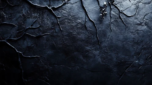 Dark stone surface with sparse branching roots detail.