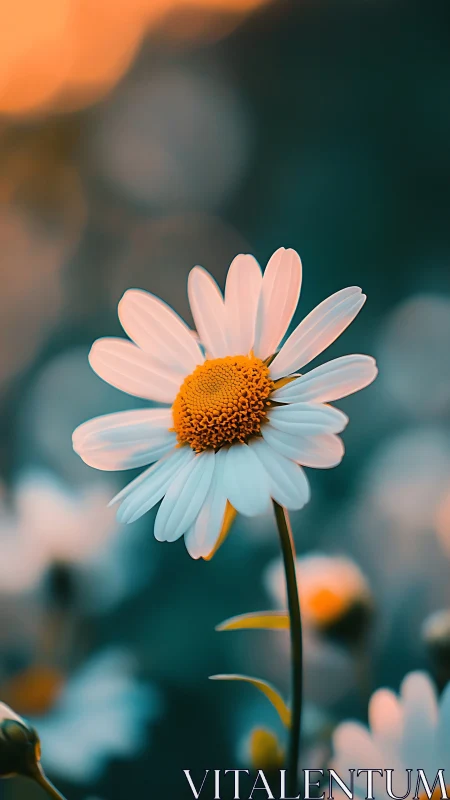 Solitary Daisy Strikes a Luminous Pose Against Emerald Twilight