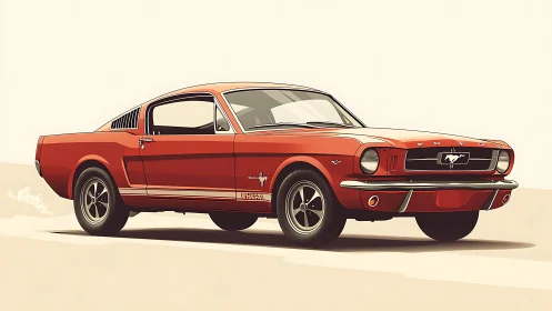 Classic red Mustang cruises forward with timeless retro charm