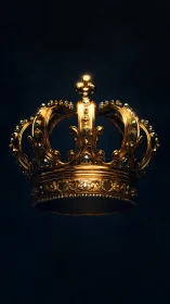 Ornate golden crown hovers against deep black background
