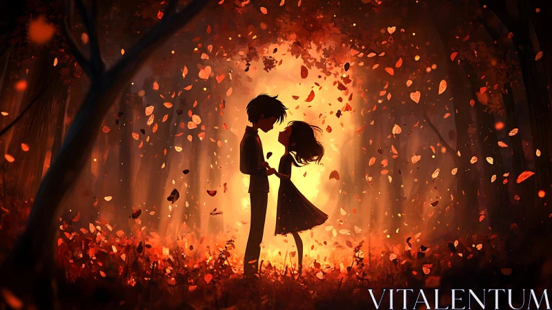 Silhouettes Ignited: Love Blazes Through Autumn Chaos.