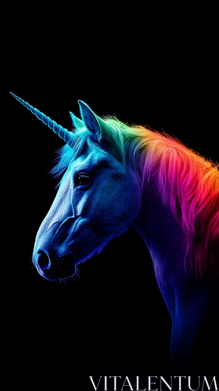 Rainbow-lit unicorn in quiet neon dreamlight profile.