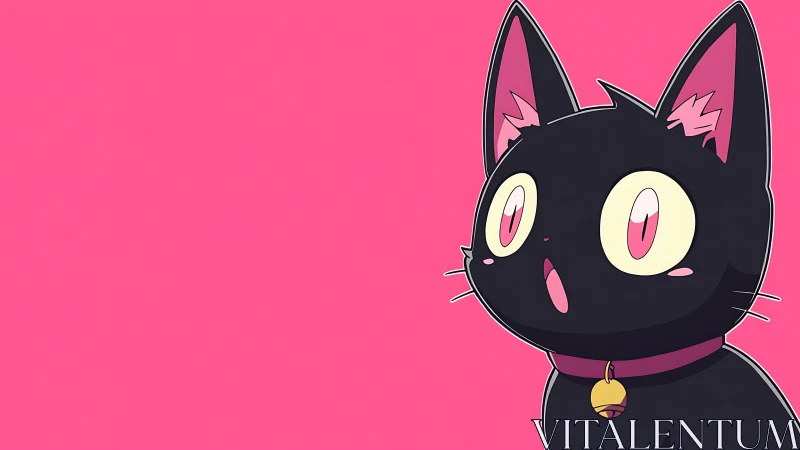 Wide-eyed midnight cat discovers the loud pink universe