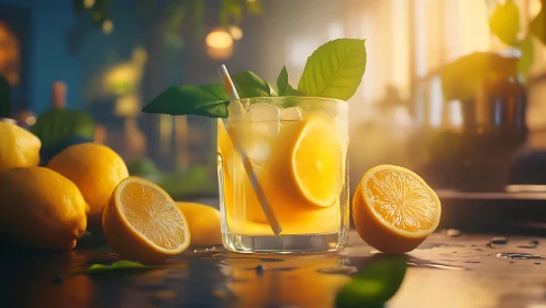 Golden hour lemonade with fresh citrus and mint