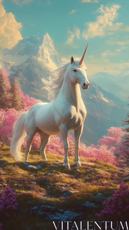 Starlit valley unicorn crowned in cotton candy blossoms.