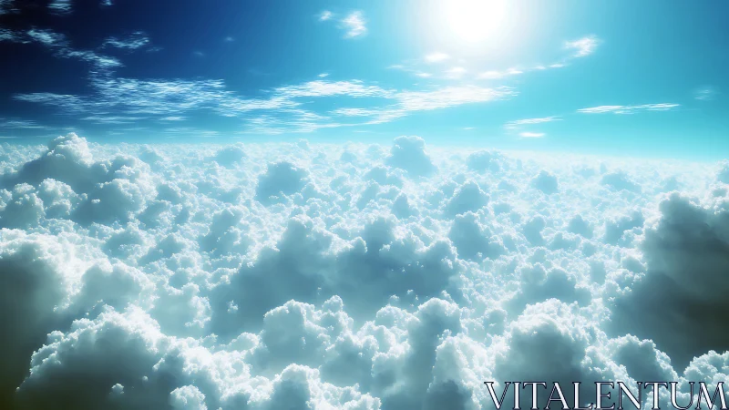 Digital painting of luminous cloud sea under high sun perspective.