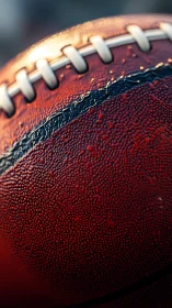 Close-up view captures textured leather surface of football
