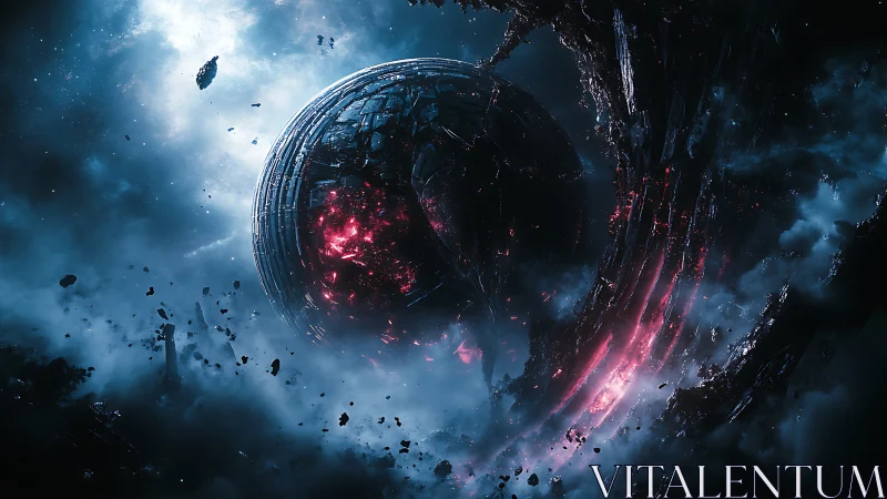 Orbital doom engine ignites in storm-choked cosmic ruins.