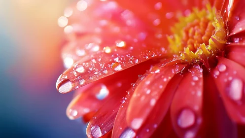 Red flower petals with water droplets displayed in macro perspective