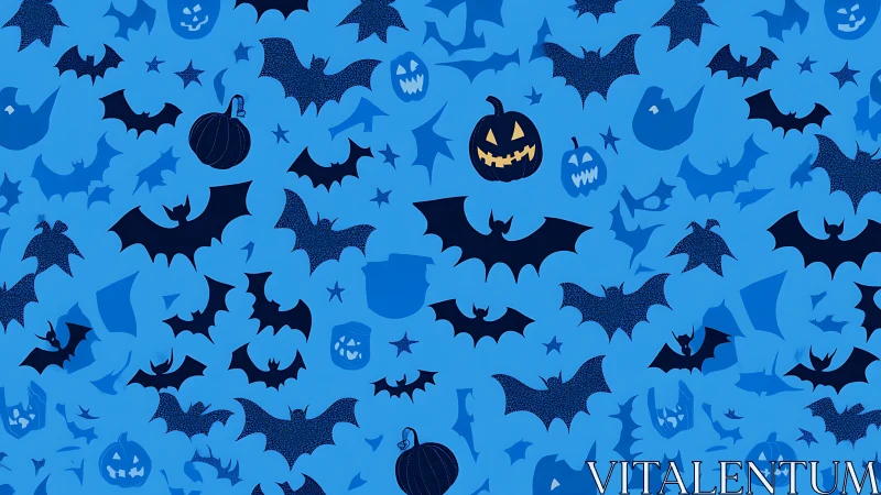 Blue Halloween bats and pumpkins seamless pattern design.