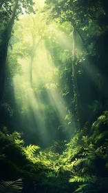 Ethereal Forest Light Breaking Through Dense Canopy