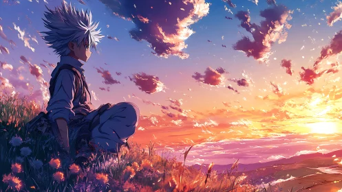 Sky-bright rebel lingers in wildflowers, catching the last light