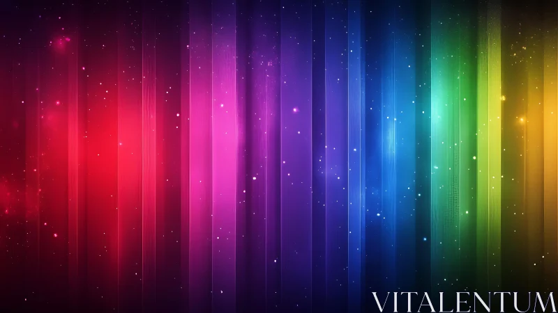 Vibrant Rainbow Gradient with Vertical Light Beams and Stars.