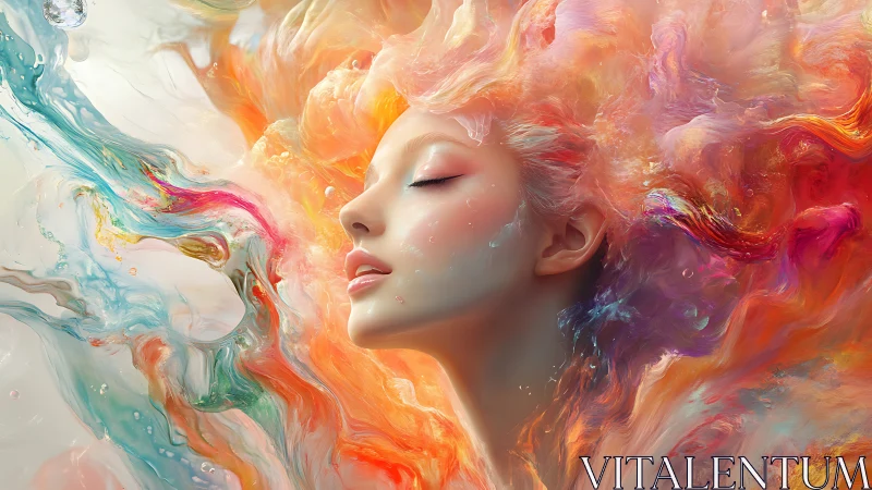 Serene female profile within swirling abstract colors.