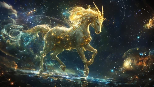 Digital rendering depicts luminous equine figure in space