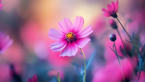 Magenta Cosmos Daisies in Dreamlight Reverie.