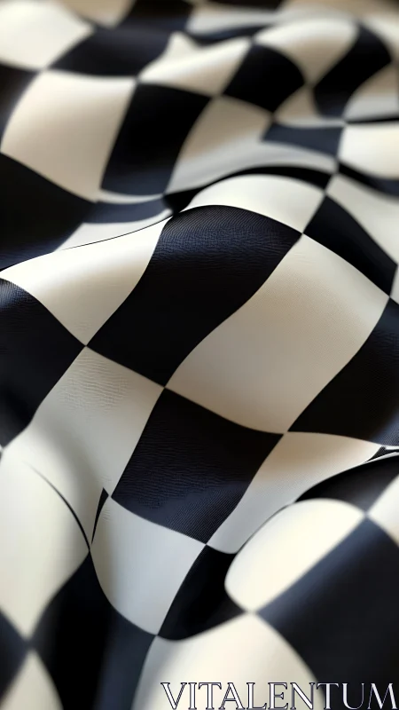 Racing checkered fabric in close-up with fluid folded geometry.
