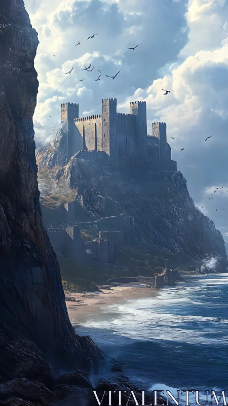 Clifftop Fortress: Medieval Coastal Castle Architecture.
