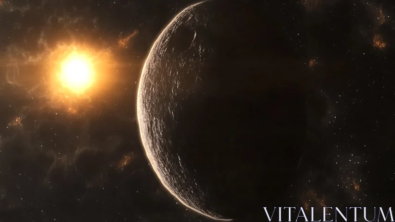 Rendered planetary body passes in front of bright star