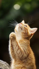 Orange Cat Gazing Upward with Whiskers Sharp.