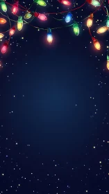 Multicolor festive string lights over star-dusted nightfield.
