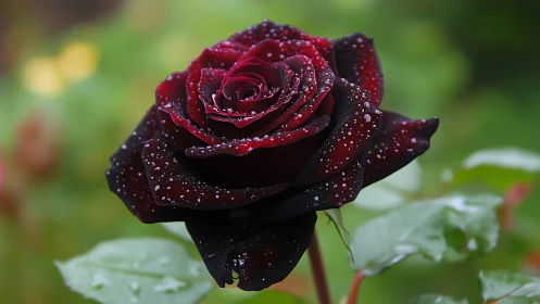 Crimson Velvet Rose: Jeweled in Midnight Dew.