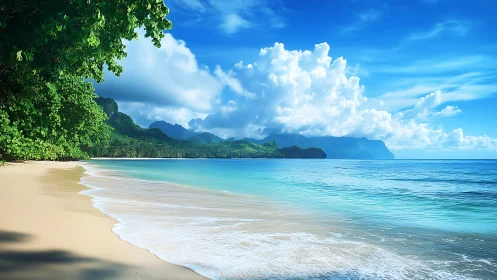 Tropical Coastal Landscape Displaying Turquoise Waters and Mountainous Terrain