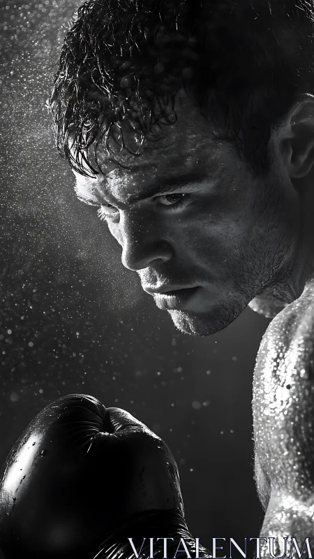 Boxer in Rain: Dramatic Profile with Water Drops