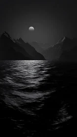 Moonlit waves whisper between serrated midnight mountains