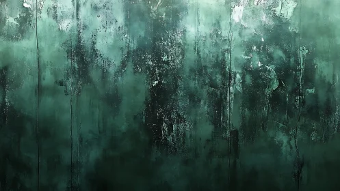 Deep emerald patina wall with textured abstract weathering.