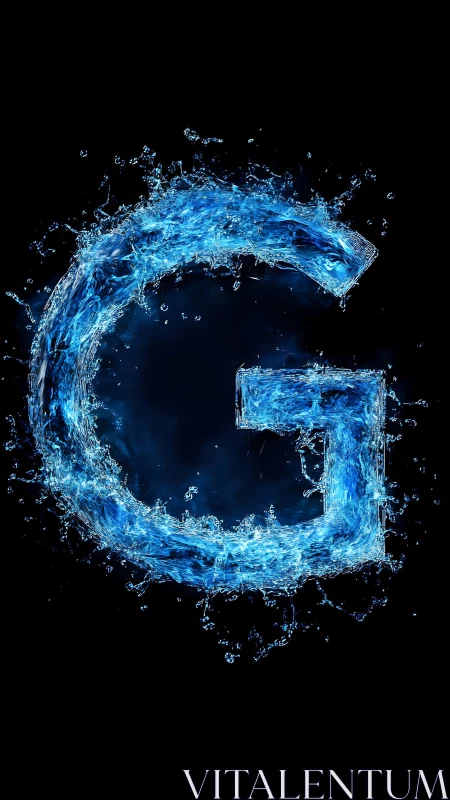 Liquid water letter G rendered in high-contrast digital 3D